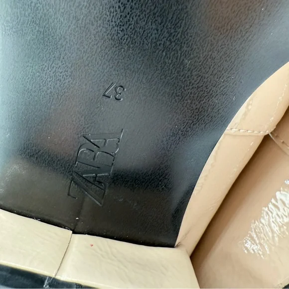 Zara Taupe Patent Loafers Women’s Square Toe Low Heel Slip On Shoes Size 6.5 US - Picture 15 of 16